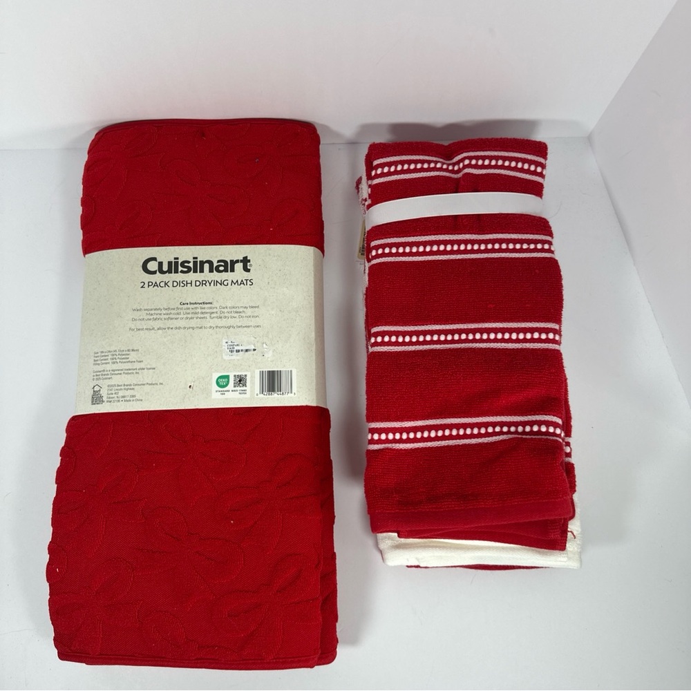 Cuisinart Red Dish Drying Mats & Bow Tie Pattern Kitchen Towels - Picture 2 of 7